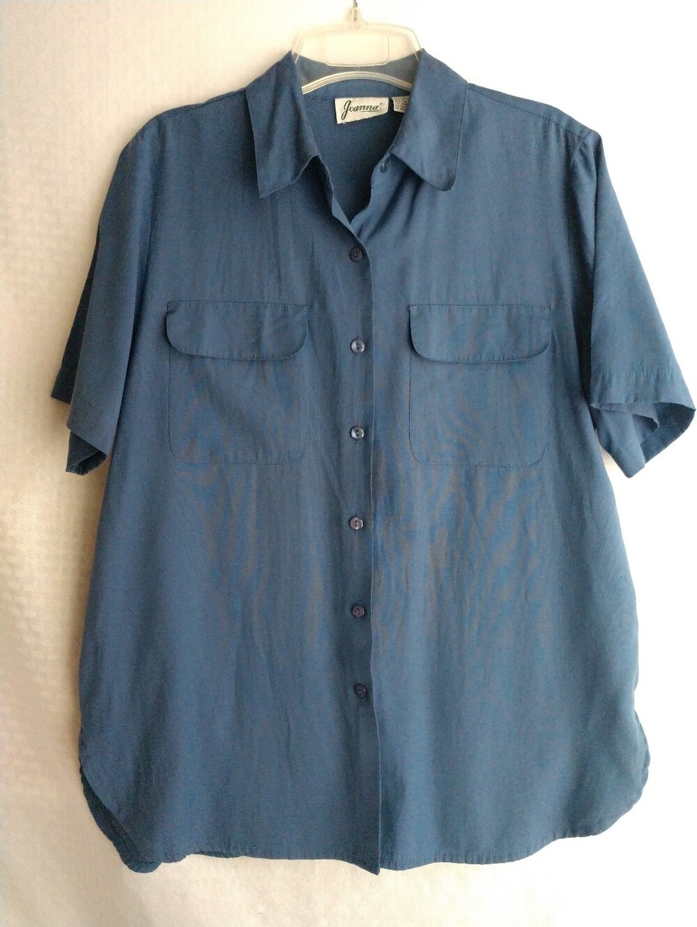 Vintage Joanna Women's Short Sleeve Camp Shirt Blue Cottage Mom Large Chest 40"